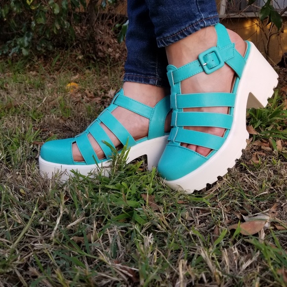 Blue 90's Grunge Look Chunky Summer Shoes - Picture 7 of 8